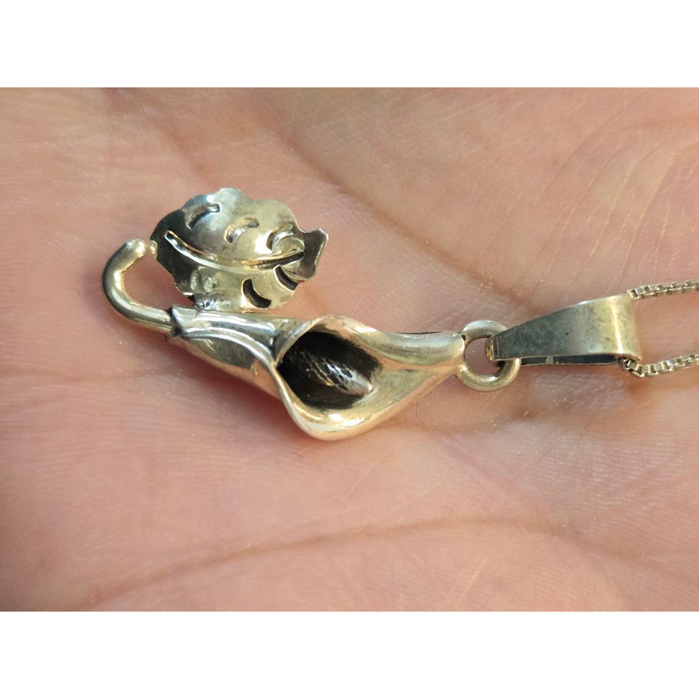 Necklace calla lily vintage taxco pendant 925 sterling - Picture 7 of 8